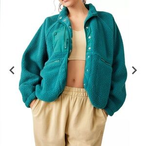 NWOT Free People Hit The Slopes Fleece Jacket Bright Forest Large